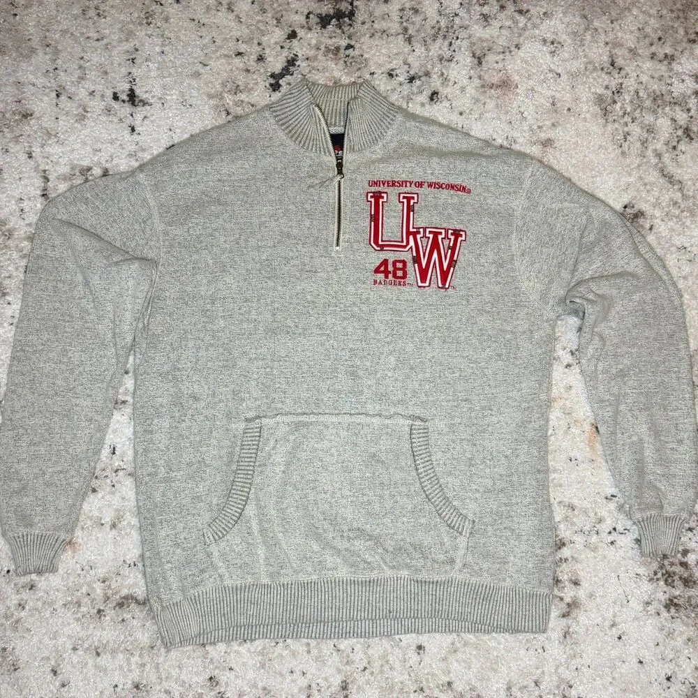 Vintage Wisconsin Badgers Quarter Zip Pullover Men's XL Gray NCAA
